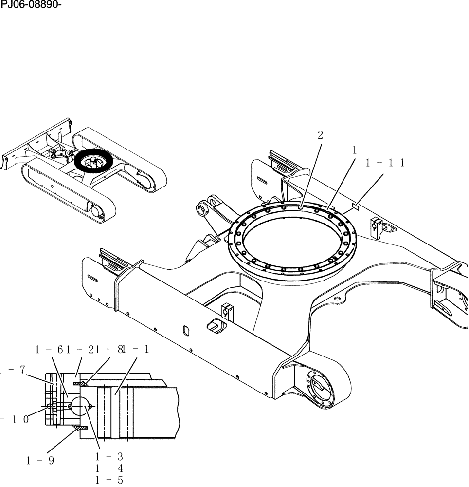 Схема запчастей Case CX50B - (340-01[1]) - RING ASSEMBLY, SLEWING (39) - FRAMES AND BALLASTING