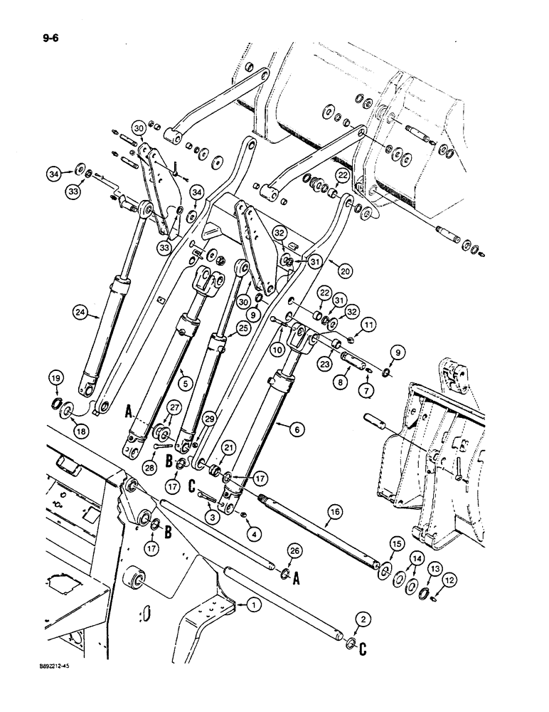 Схема запчастей Case W14C - (9-06) - LOADER LIFT FRAME, MODELS WITH STANDARD OR CLAM BUCKET (09) - CHASSIS/ATTACHMENTS