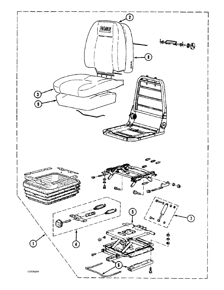 Схема запчастей Case 688BCK - (9D-36) - SEAT , 688B CK (120535, 120548, 120566-) (05.1) - UPPERSTRUCTURE CHASSIS/ATTACHMENTS