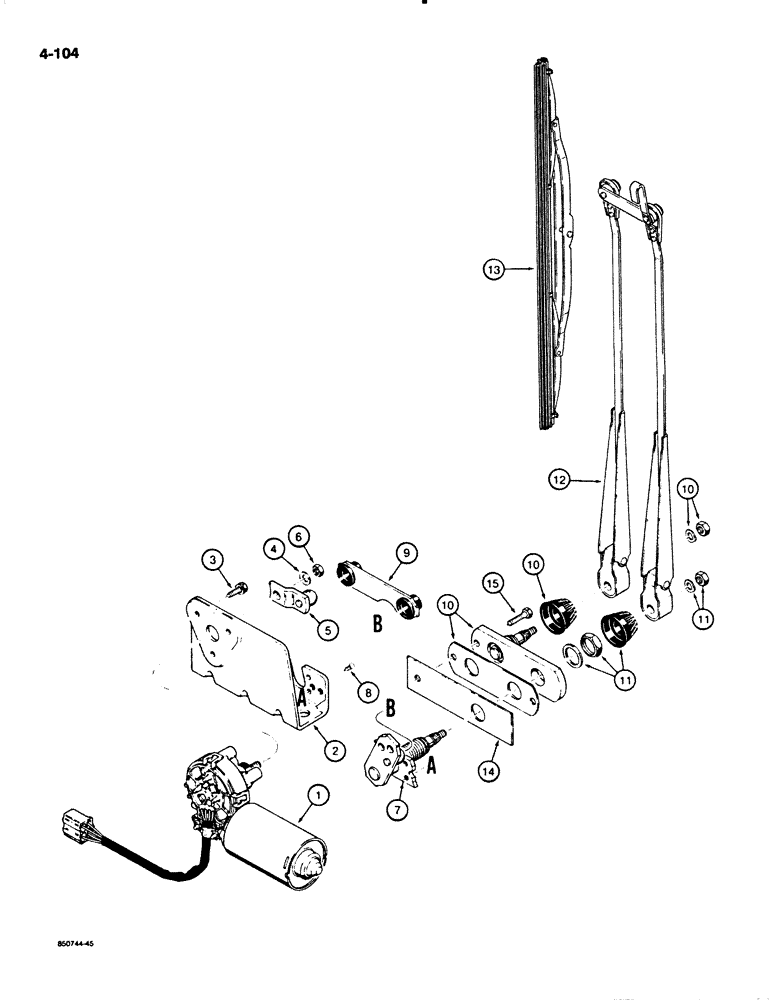 Схема запчастей Case W20C - (4-104) - CAB FRONT WIPERS, USED ON W18B & BEF. W20C P.I.N.9155766 FRONT WIPER-INCLUDED IN CAB SN. 52560 & AFT (04) - ELECTRICAL SYSTEMS