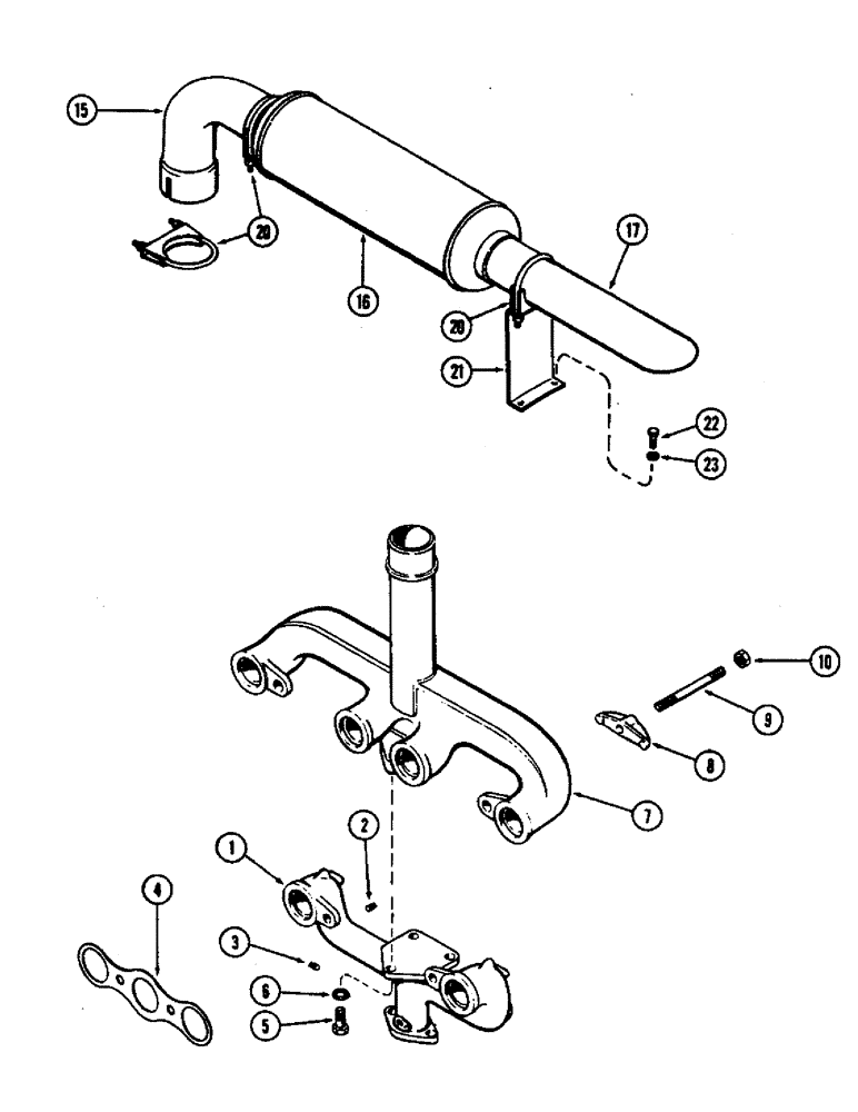 Схема запчастей Case W7E - (010) - MANIFOLD & MUFFLER, (301B) SPARK IGNITION ENGINE, HORIZONTAL TYPE - EARLY PRODUCTION (02) - ENGINE