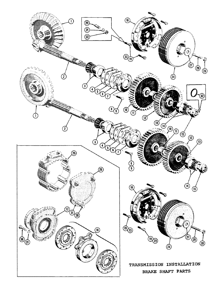 Схема запчастей Case 1000C - (106) - TRANSMISSION INSTALLATION, BRAKE SHAFT PARTS (03) - TRANSMISSION