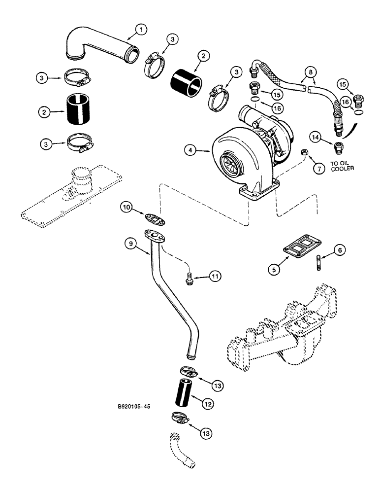 Схема запчастей Case 688C - (2-32) - TURBOCHARGER SYSTEM (01) - ENGINE