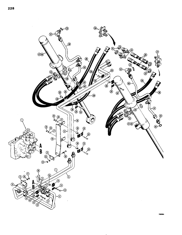 Схема запчастей Case 1150B - (228) - DOZER LIFT HYDRAULIC CIRCUIT (07) - HYDRAULIC SYSTEM