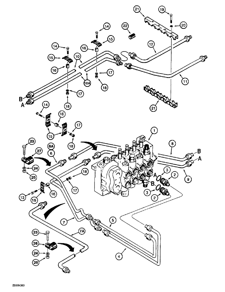 Схема запчастей Case 1155E - (8-048) - DOZER ANGLE HYDRAULIC CIRCUIT, ANGLE TILT PITCH & LONG TRACK TILT DOZER MODELS, VALVE TO GRILLE (08) - HYDRAULICS