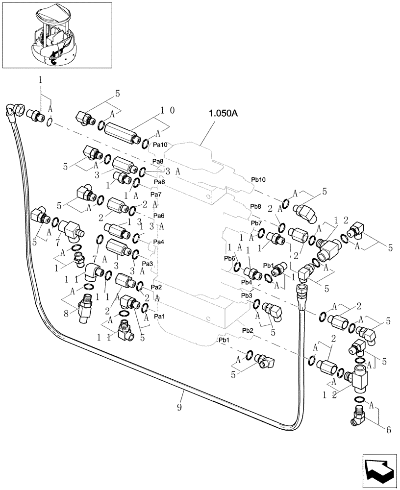 Схема запчастей Case CX20B - (1.080[01]) - POWER STEERING CONTROL LINES MAIN (NIBBLER & BREAKER) (35) - HYDRAULIC SYSTEMS