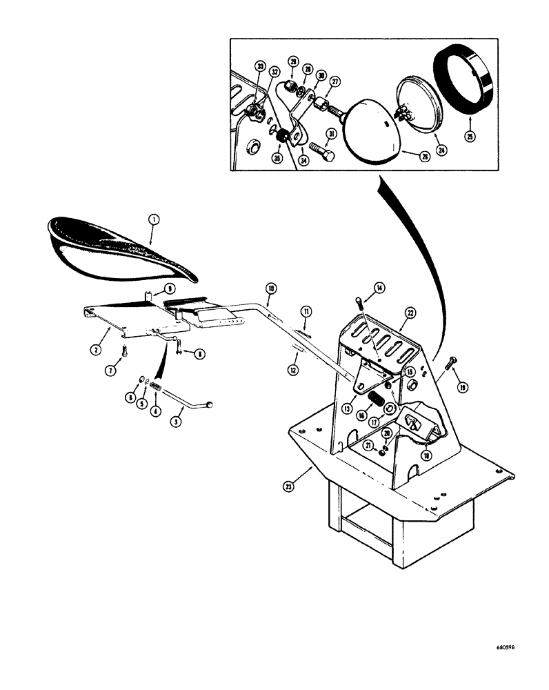 Схема запчастей Case 34 - (128) - SWING DOWN BACKHOE SEAT AND D35913 TAILLIGHT ASSEMBLY 