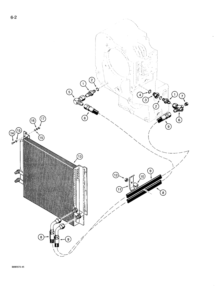 Схема запчастей Case 721 - (6-02) - TRANSMISSION HYDRAULIC CIRCUIT, WITH RECTANGULAR (AIR COOLED) OIL COOLER, PRIOR TO P.I.N. JAK0022432 (06) - POWER TRAIN