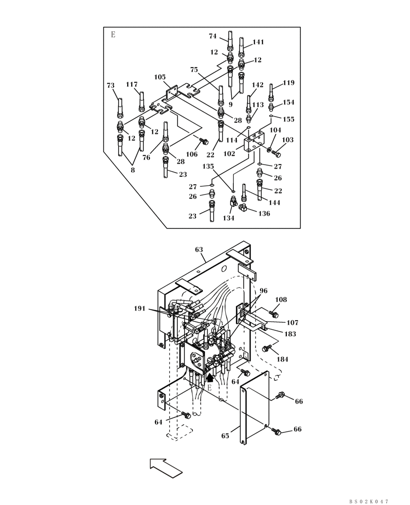 Схема запчастей Case CX330 - (08-28) - PILOT CONTROL LINES, PARTITION - MODELS WITH CONTROL SELECTOR VALVE (08) - HYDRAULICS