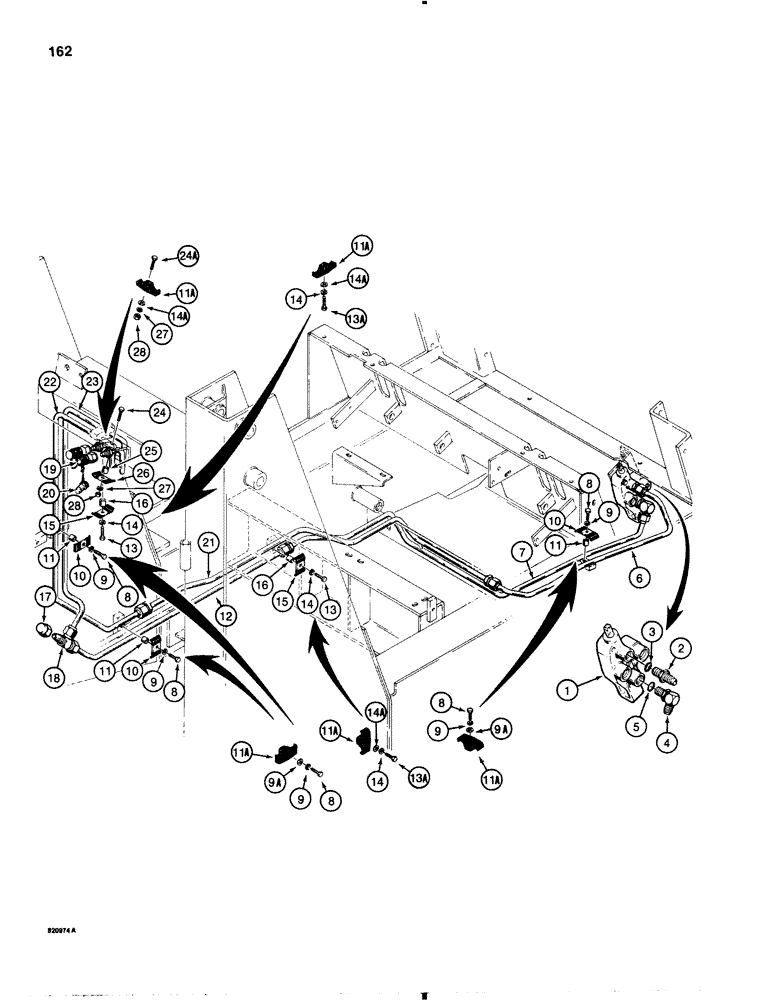 Схема запчастей Case 1845B - (162) - AUXILIARY HYDRAULIC CIRCUIT, REAR HYDRAULIC CIRCUIT WITHOUT SELECTOR VALVE (08) - HYDRAULICS