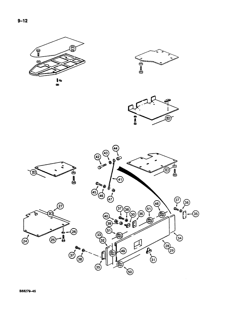 Схема запчастей Case 125B - (9-012) - TURNTABLE LOWER ACCESS COVERS, P.I.N. 74251 THROUGH 74630 (09) - CHASSIS