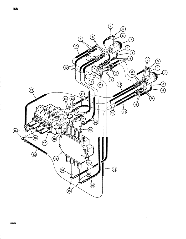 Схема запчастей Case 1280 - (168) - HYDRAULIC CIRCUIT FOR CONTROLS, FOOT CONTROL VALVE LINES (07) - HYDRAULIC SYSTEM