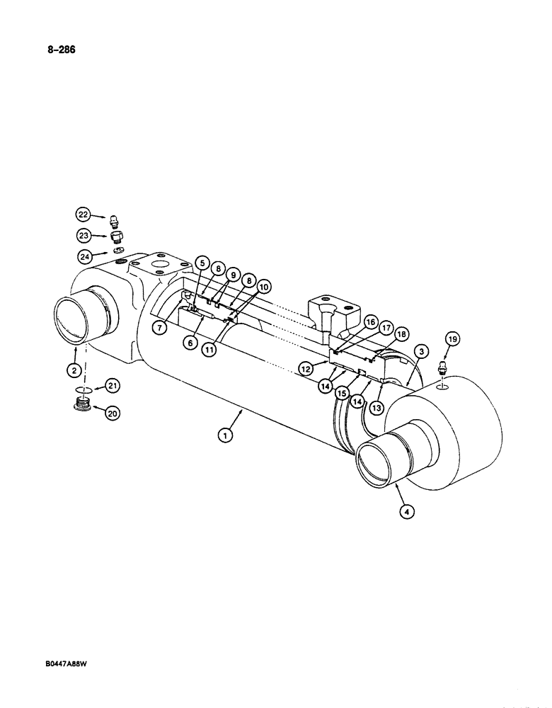 Схема запчастей Case 125B - (8-286) - BOOM CYLINDER - P6946790 - IF USED, CYLINDERS WITH LETTER "A THROUGH "G" IDENTIFICATION (08) - HYDRAULICS