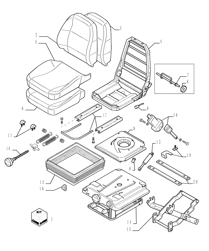 Схема запчастей Case 1850K - (9.667[02]) - HEATED SEAT AT MECHANICAL SOSPENSION - COMPONENTS - OPTIONAL CODE 784336011 (19) - OPTIONS