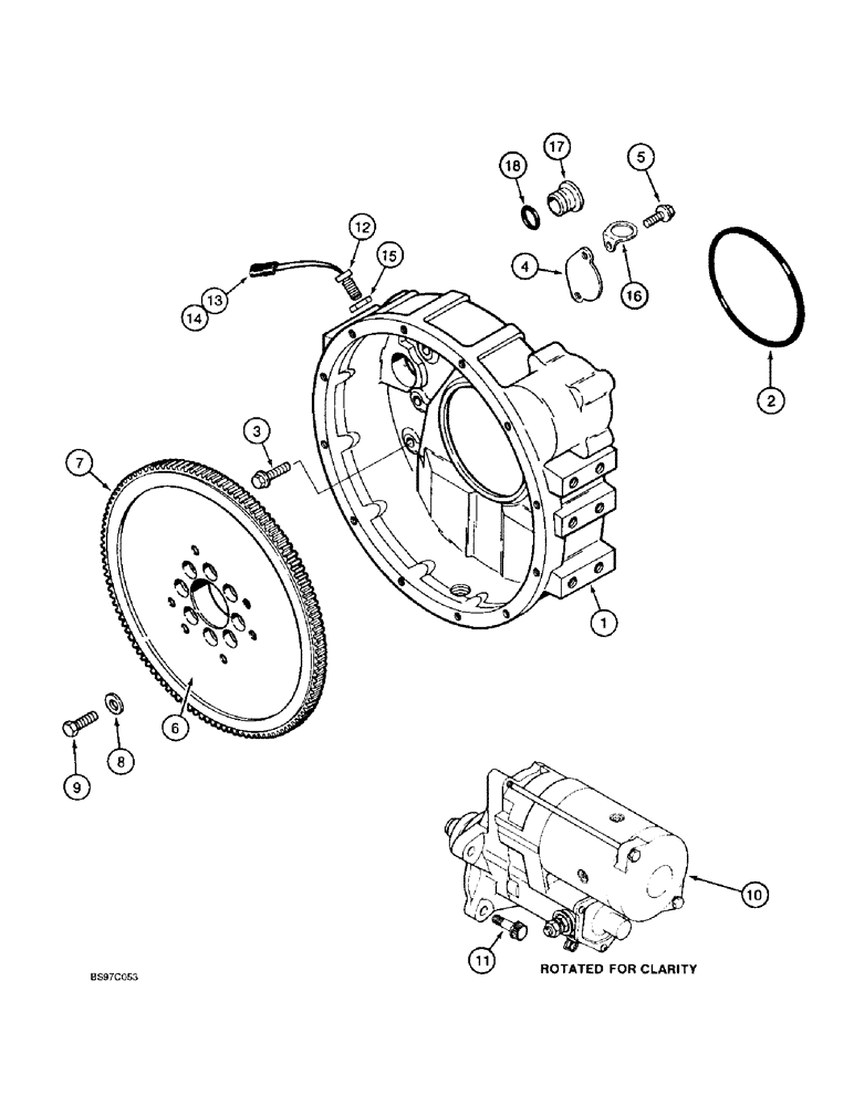 Схема запчастей Case 9030B - (2-72) - FLYWHEEL AND HOUSING, 6T-590 ENGINE, PRIOR TO P.I.N. DAC03#2001 (02) - ENGINE