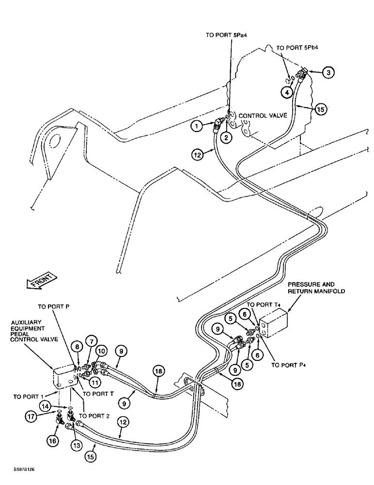 Схема запчастей Case 9060B - (8-108) - DOUBLE ACTION AUXILIARY EQUIPMENT OPTION, PILOT CONTROL LINES (08) - HYDRAULICS