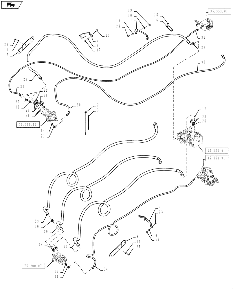 Схема запчастей Case DV207 - (35.310.03) - FRONT DRUM HYDR LINES (35) - HYDRAULIC SYSTEMS