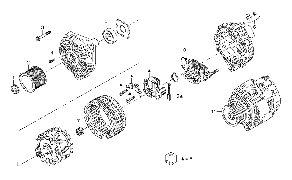 Схема запчастей Case 340 - (01A02000167[001]) - ENGINE - ALTERNATOR ASSY (504028095) (10) - ENGINE