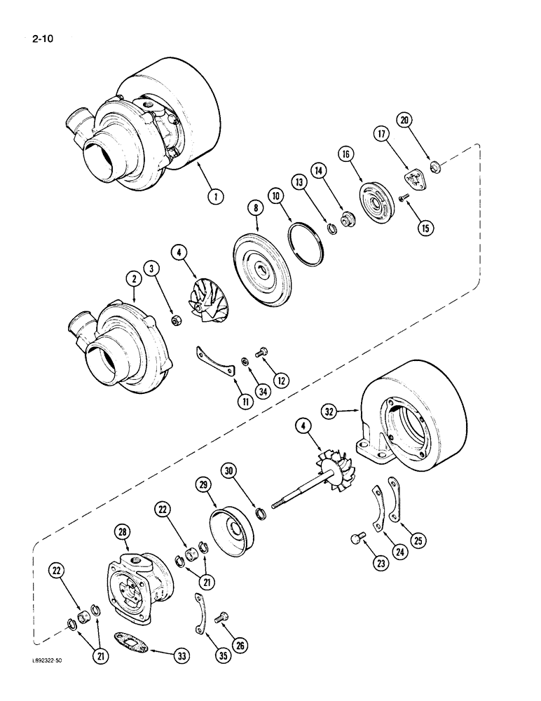 Схема запчастей Case 550 - (2-10) - TURBOCHARGER ASSEMBLY, 4T-390 ENGINE (02) - ENGINE