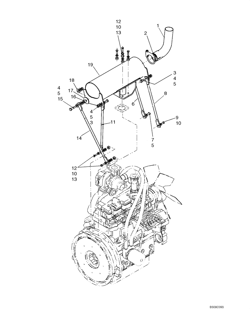 Схема запчастей Case 420 - (02-03B) - EXHAUST SYSTEM; IF USED (02) - ENGINE