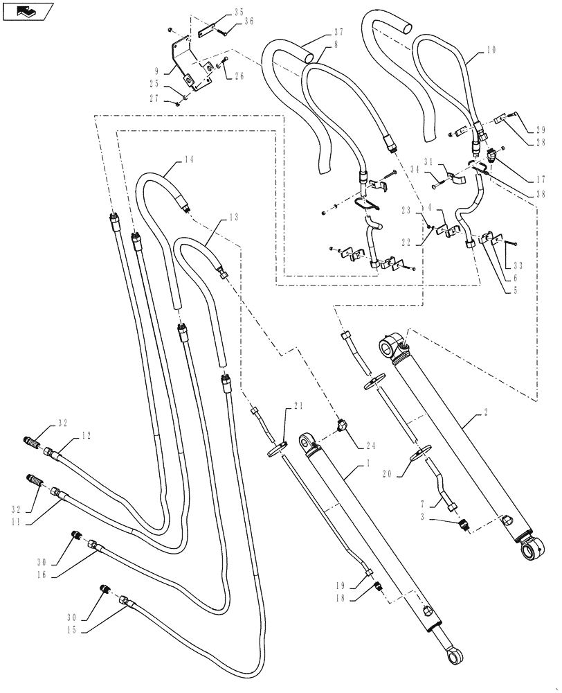 Схема запчастей Case 590SN - (35.740.02[01]) - HYDRAULICS - BACKHOE EXTENDABLE DIPPER AND HOSES (590SN) (35) - HYDRAULIC SYSTEMS