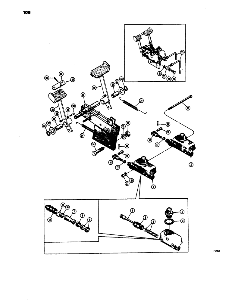 Схема запчастей Case 450 - (106) - BRAKE PEDALS, USED BEFORE LOADER TRANS. SN. 2644199, USED BEFORE DOZER & DRAWBAR TRANS. S.N. 2644572 (05) - UPPERSTRUCTURE CHASSIS