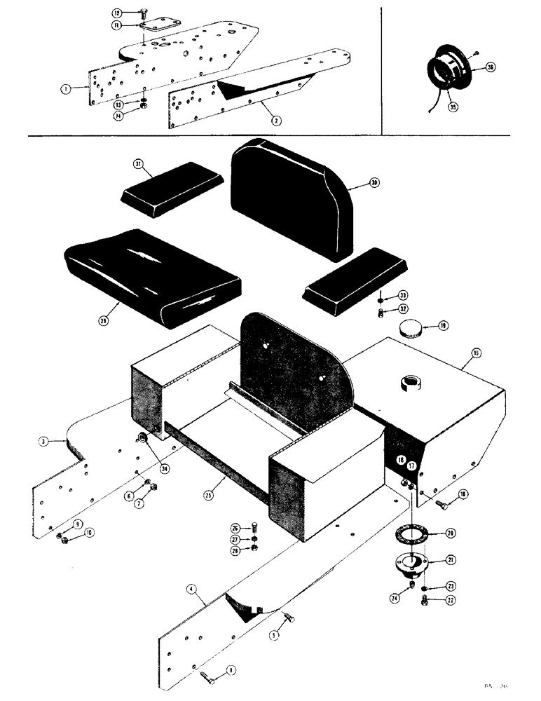 Схема запчастей Case 320 - (082) - FENDERS, FUEL TANK, SEAT, AND CUSHIONS (05) - UPPERSTRUCTURE CHASSIS