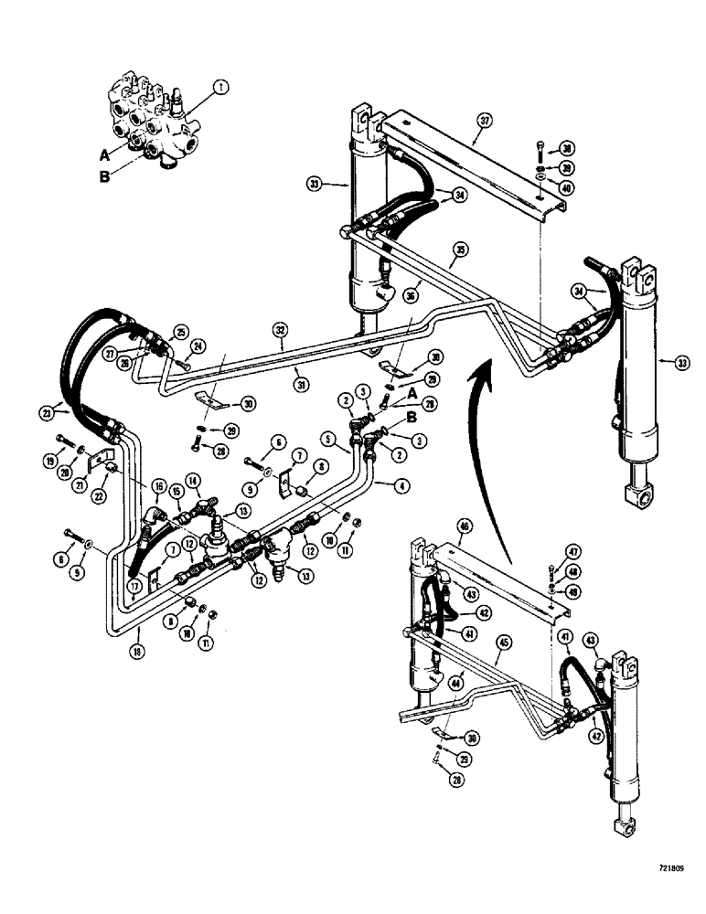 Схема запчастей Case 1530 - (073A) - LOADER BUCKET HYDRAULICS MODELS WITH SELF LEVELING FEATURE (08) - HYDRAULICS