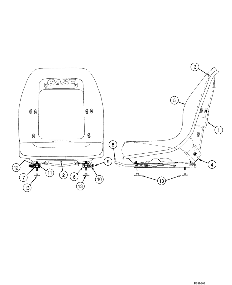 Схема запчастей Case 586G - (09-25) - SEAT ASSY, STANDARD (MILSCO) (09) - CHASSIS