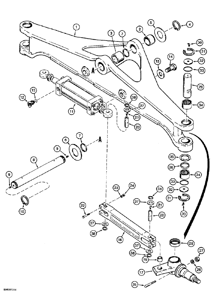 Схема запчастей Case 580SL - (5-14) - FRONT AXLE AND SPINDLES, TWO WHEEL DRIVE MODELS (05) - STEERING