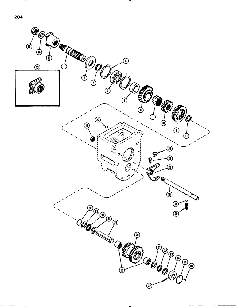 Схема запчастей Case 580C - (204) - RANGE OUTPUT SHAFT, 2- SPEED MECHANICAL SHUTTLE (06) - POWER TRAIN