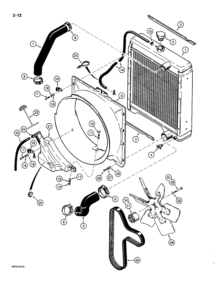 Схема запчастей Case 580K - (02-012) - RADIATOR, FAN, AND MOUNTING PARTS (02) - ENGINE