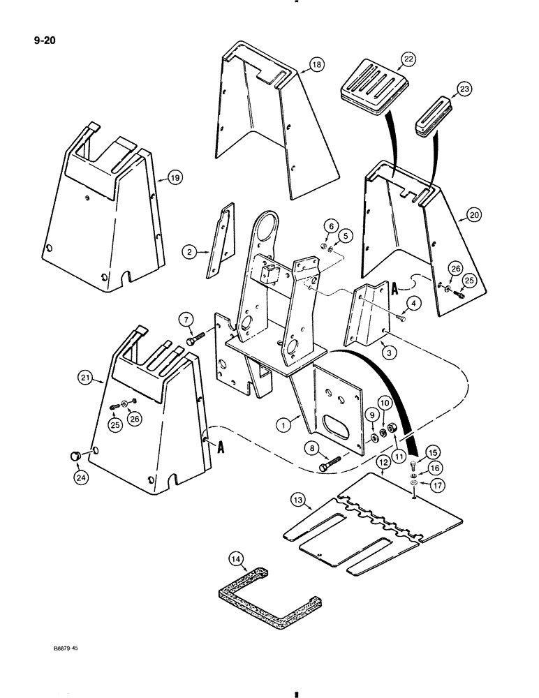 Схема запчастей Case 580K - (9-020) - BACKHOE CONTROL TOWER, USED ON MODELS WITH FOOT SWING WITH TILT BACKHOE CONTROLS (09) - CHASSIS/ATTACHMENTS