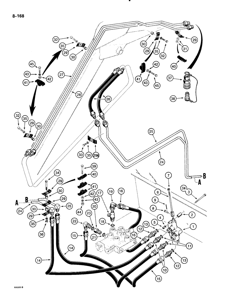 Схема запчастей Case 1835B - (8-168) - AUXILIARY HYDRAULIC CIRCUIT (08) - HYDRAULICS