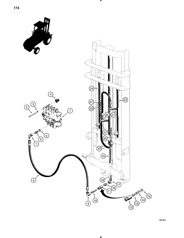 Схема запчастей Case 584C - (174) - FREE LIFT MAST LIFT CYLINDER HYDRAULIC CIRCUIT (35) - HYDRAULIC SYSTEMS