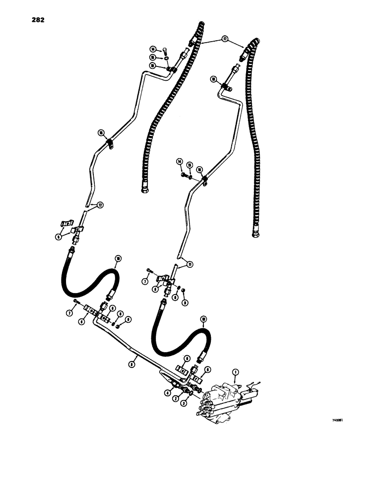 Схема запчастей Case 680E - (282) - LOADER HYDRAULICS, CONTROL VALVE TO CLAM CYLINDERS (35) - HYDRAULIC SYSTEMS