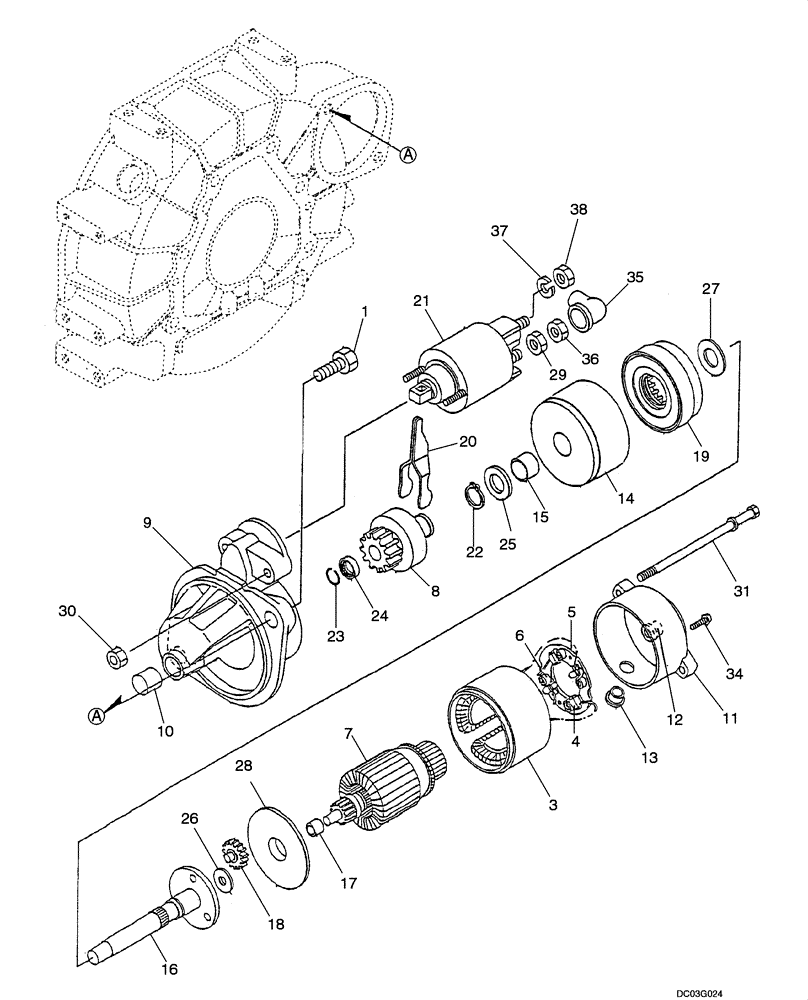 Схема запчастей Case CX25 - (04-01[00]) - STARTER MOTOR (04) - ELECTRICAL SYSTEMS