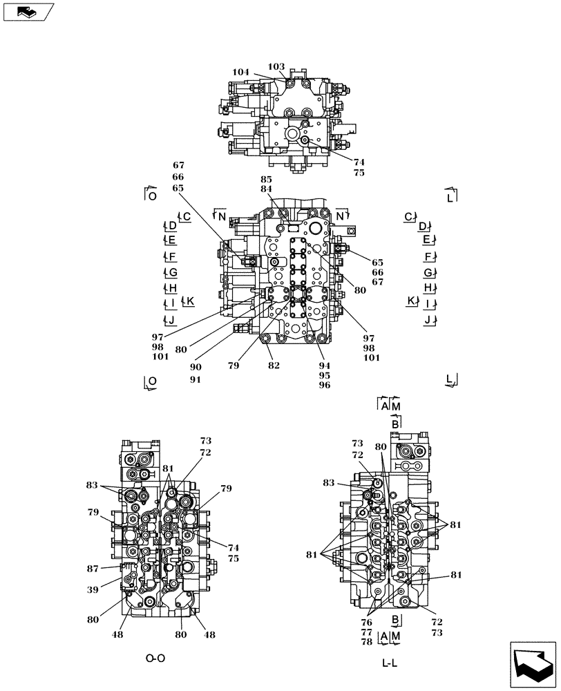 Схема запчастей Case CX235C SR - (35.359.03[01]) - CONTROL VALVE (35) - HYDRAULIC SYSTEMS