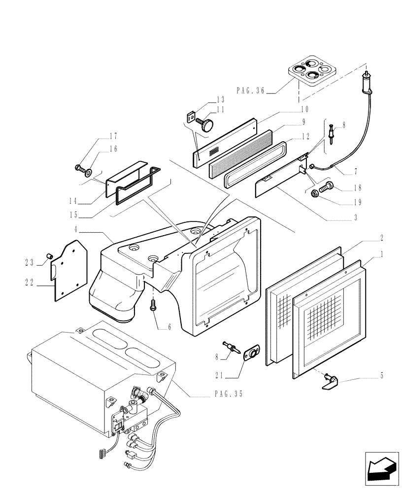 Схема запчастей Case 1850K LT - (9.653[34]) - ROPS CAB - HEATER - OPTIONAL CODE 76078133 (19) - OPTIONS