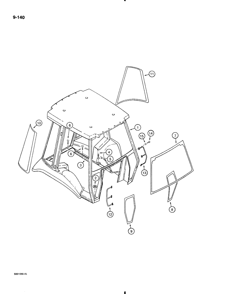 Схема запчастей Case 580K - (9-140) - ROPS CAB AND MOUNTING PARTS (09) - CHASSIS/ATTACHMENTS