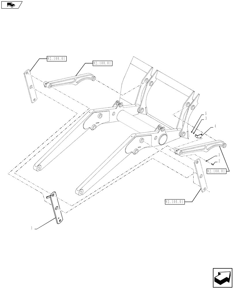 Схема запчастей Case 590SN - (82.100.0301) - VAR - 423003, 423004, 423049, 742242 - FRAME - LOADER LINKAGE (82) - FRONT LOADER & BUCKET