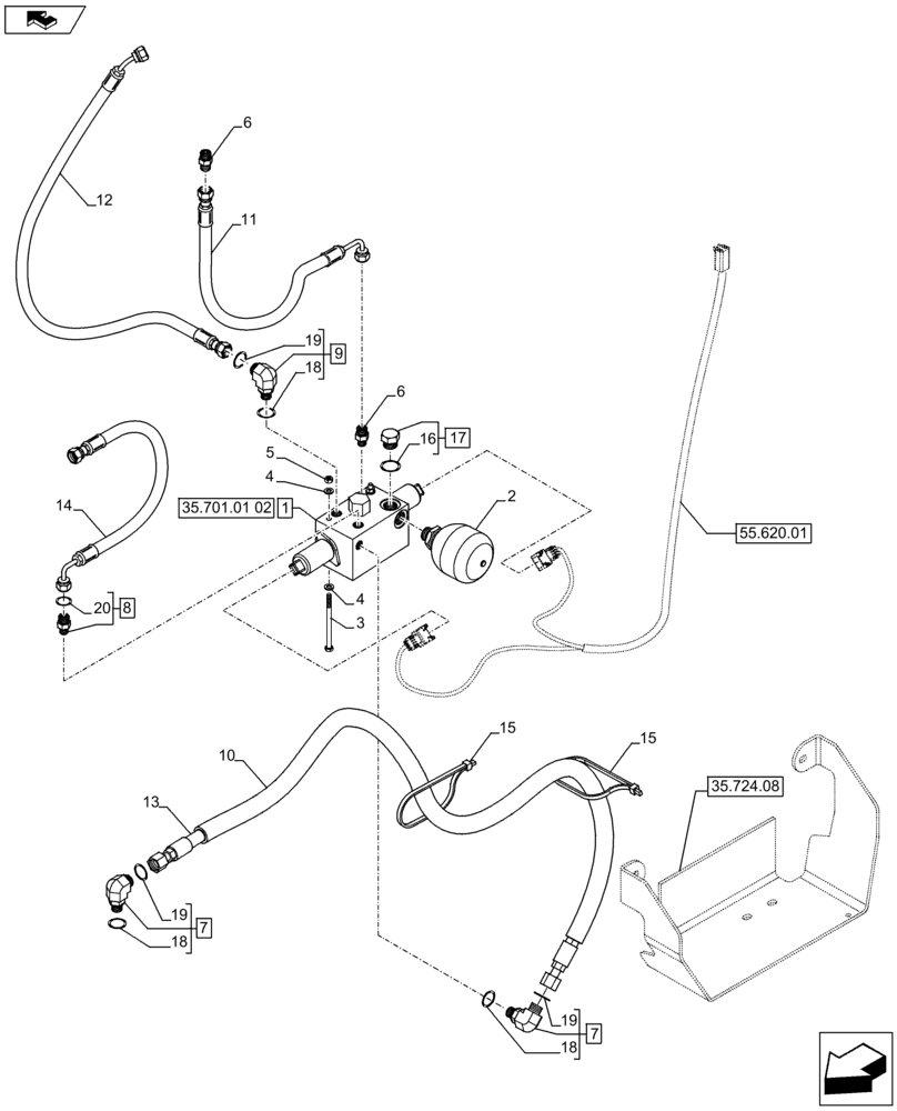 Схема запчастей Case 590SN - (35.701.01[01]) - VAR - 747864 - HYDRAULICS - LOADER 4 IN 1 - 3 SPOOL VALVE PILOT CONTROLS (35) - HYDRAULIC SYSTEMS