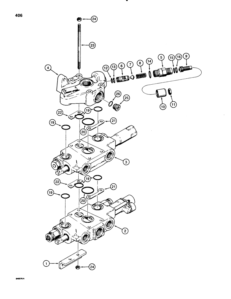 Схема запчастей Case 580SE - (406) - CASE LOADER CONTROL VALVE - TWO SPOOL (08) - HYDRAULICS