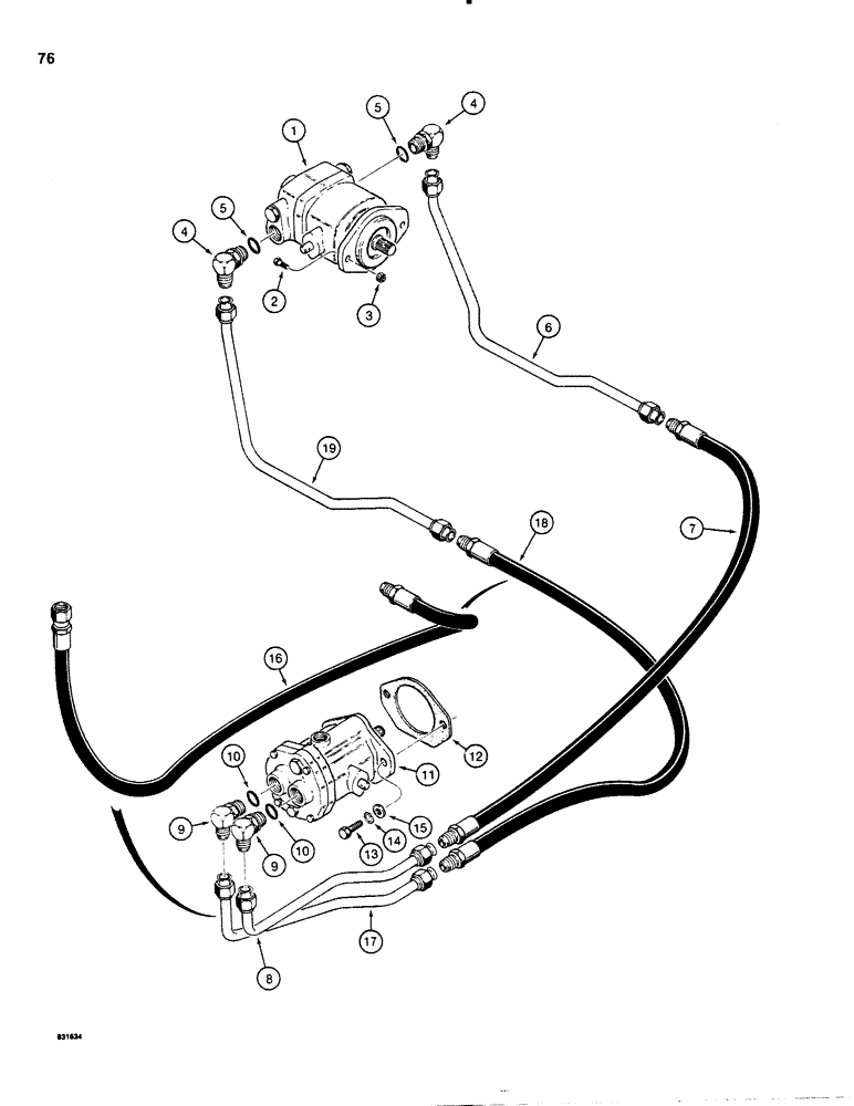 Схема запчастей Case SD100 - (076) - HYDROSTATIC PROPULSION PUMP TO MOTOR PRESSURE CIRCUIT, USED ON 30+4 SERIAL NUMBER 4790 TO 5210 (29) - HYDROSTATIC DRIVE