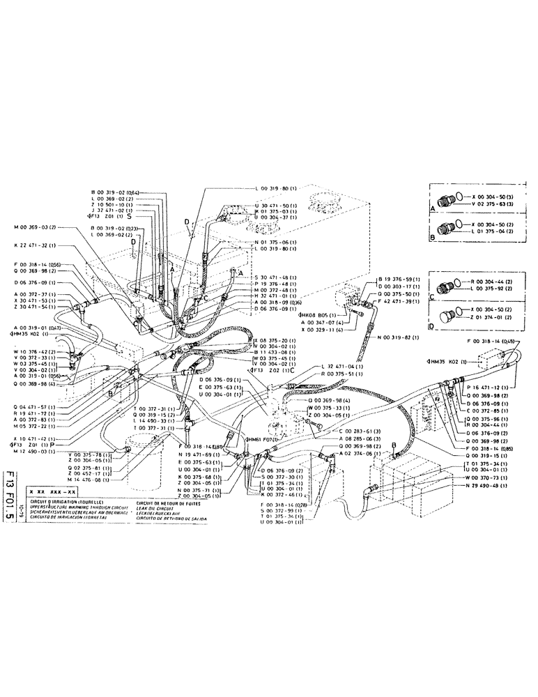 Схема запчастей Case RC200L - (049) - UPPPERSTRUCTURE WARMING THROUGH CIRCUIT, LEAK OIL CIRCUIT 