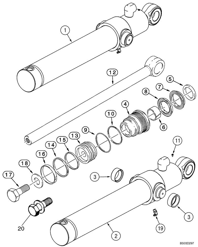 Схема запчастей Case 590SM - (08-54) - CYLINDER ASSY - LOADER BUCKET (08) - HYDRAULICS