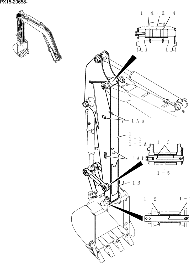 Схема запчастей Case CX36B - (580-29[1]) - ARM ASSY, LONG 1.59M (5FT 3IN) Attachment