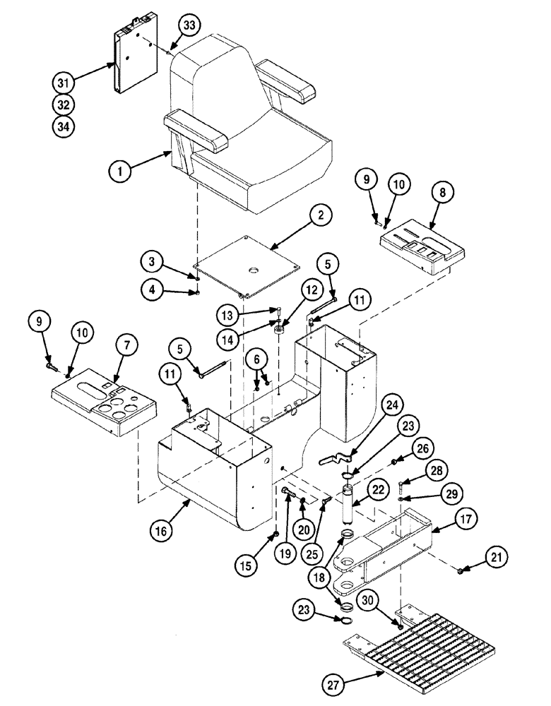 Схема запчастей Case 6010 - (09-18) - SEAT - CONSOLE, COVERS (90) - PLATFORM, CAB, BODYWORK AND DECALS