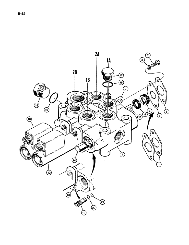 Схема запчастей Case W11B - (8-042) - TWO SPOOL LOADER CONTROL VALVE (08) - HYDRAULICS