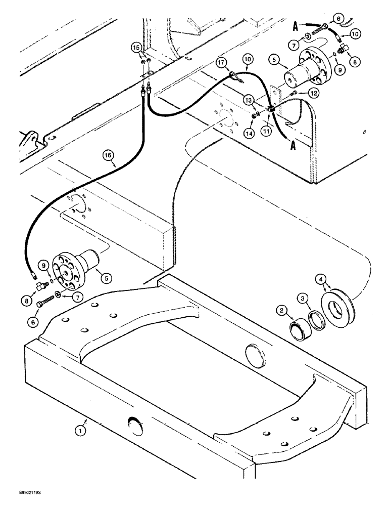 Схема запчастей Case 721B - (9-028) - TRUNNION AND LUBRICATION LINES (09) - CHASSIS/ATTACHMENTS